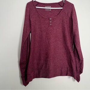 Outdoor Research Women's Maroon Striped Thermal Henley Shirt - Size L